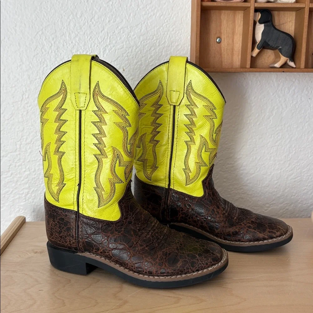 Old West Neon & Brown Leather Cowboy Boots